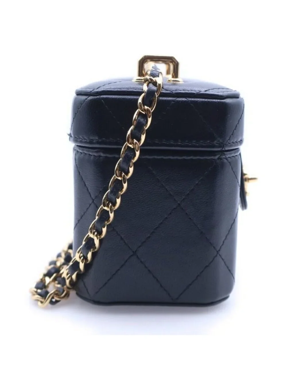 Chanel CC Logo Quilted Lambskin Leather Vanity Chain Shoulder Bag Black - Picture 3 of 6